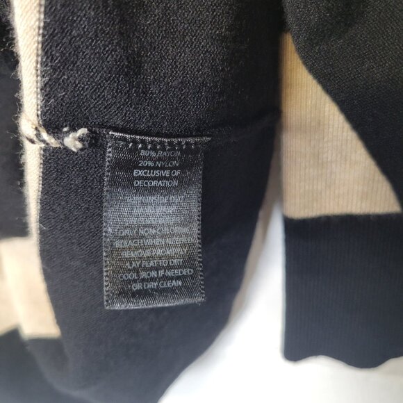 WHBM Women's Small Cardigan Sweater Tan Black Striped Open Front - Picture 5 of 5